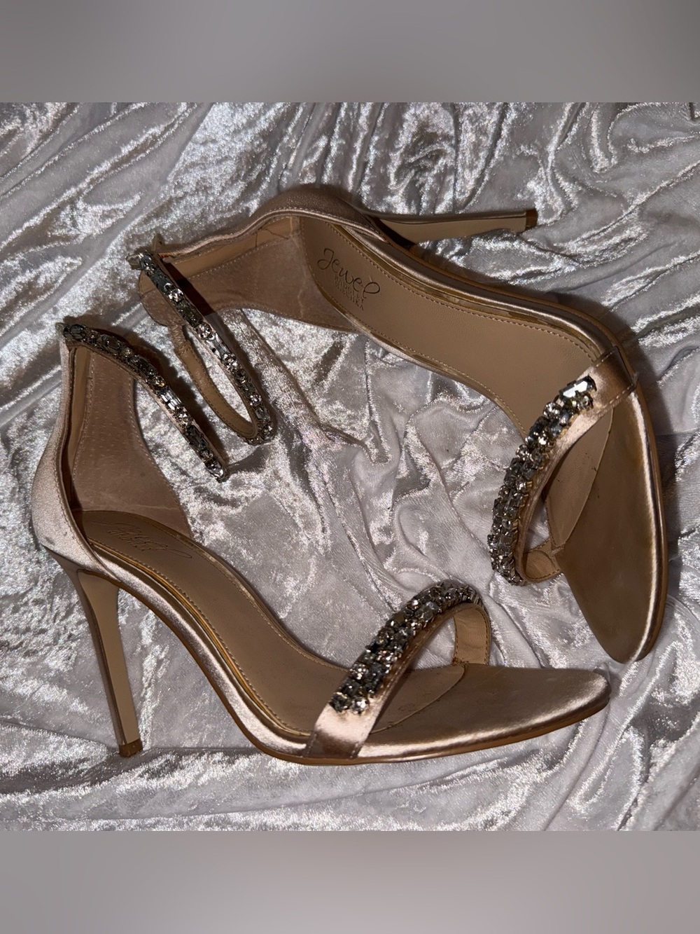 Jewel Badgley Mischka rose gold crystal-strap stiletto sandals